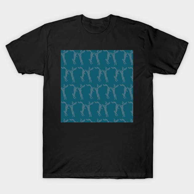 Boxing Hares - Deep Teal T-Shirt by lottibrown
